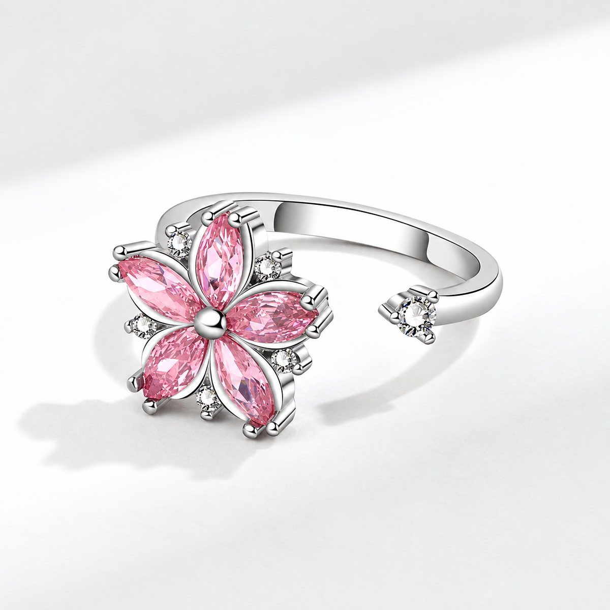 Giro Sereno – Anillo Giratorio Antiestrés, Flor de Cerezo Ajustable