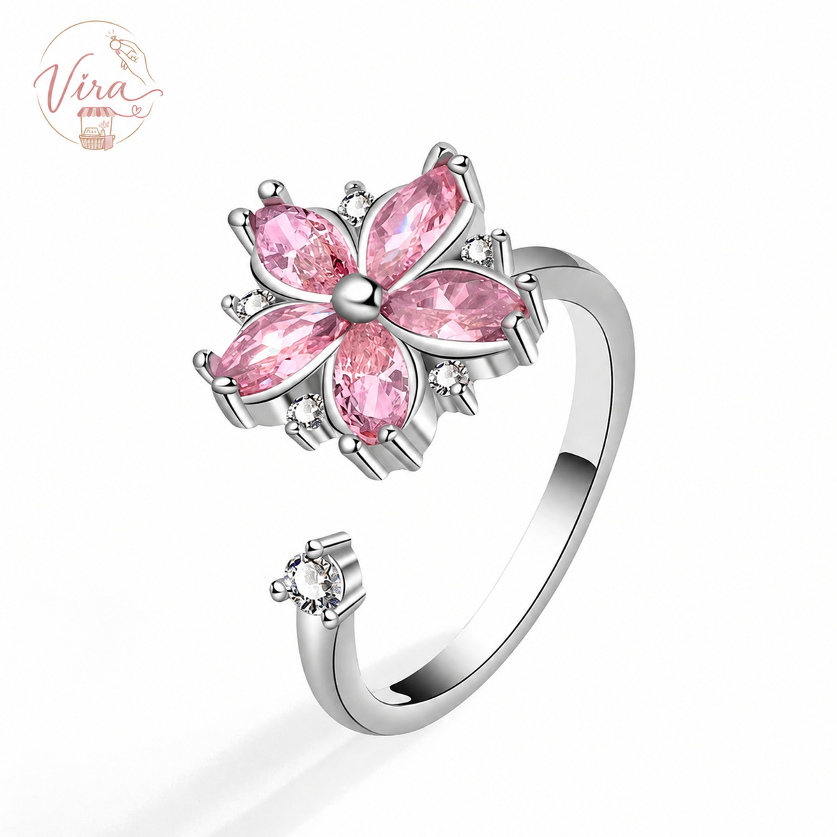 Giro Sereno – Anillo Giratorio Antiestrés, Flor de Cerezo Ajustable