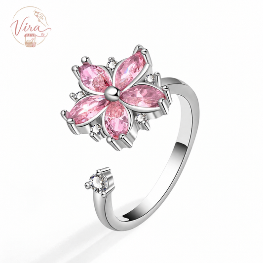 Giro Sereno – Anillo Giratorio Antiestrés, Flor de Cerezo Ajustable