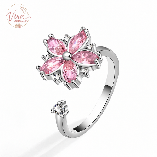 Giro Sereno – Anillo Giratorio Antiestrés, Flor de Cerezo Ajustable